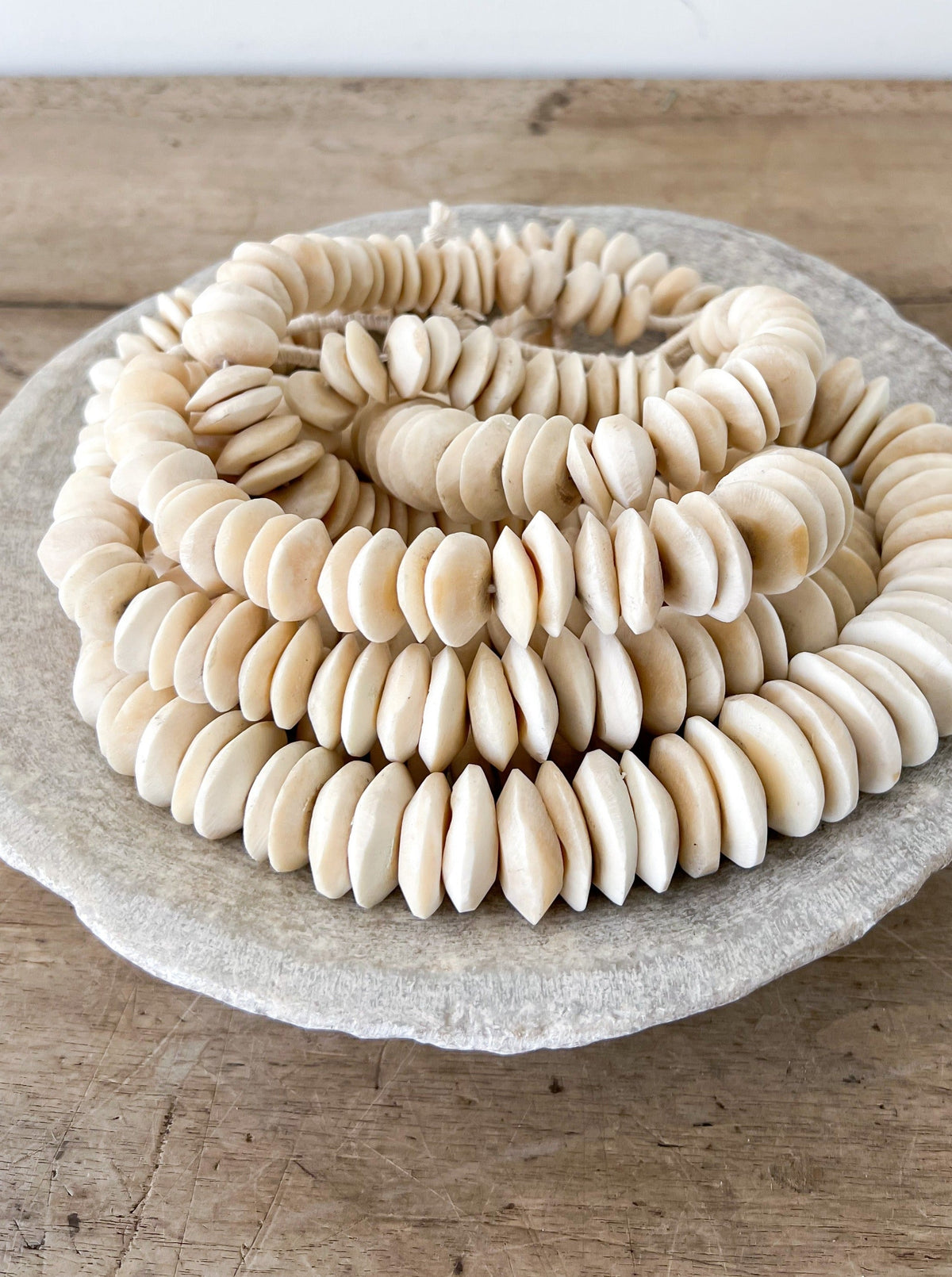 African White Disc Bone Bead