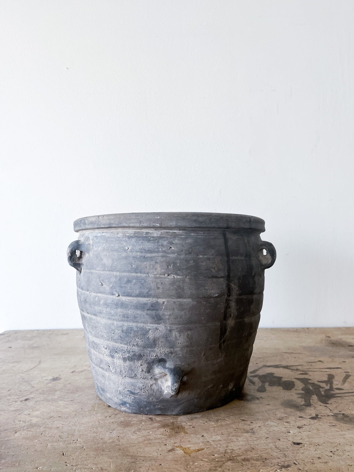 Multi Handled Grey Clay Pot