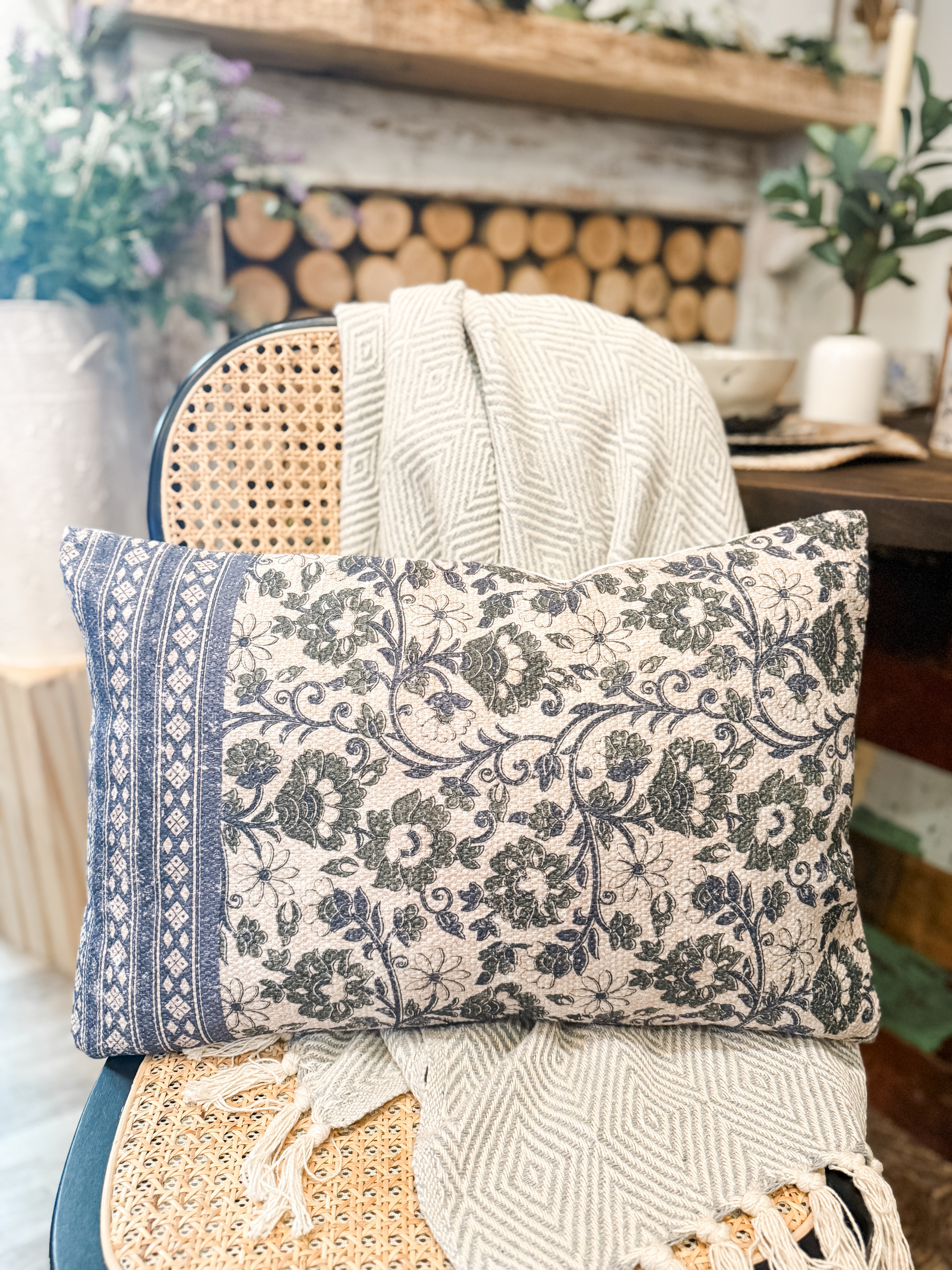 Spring Floral Cotton Lumbar Pillow