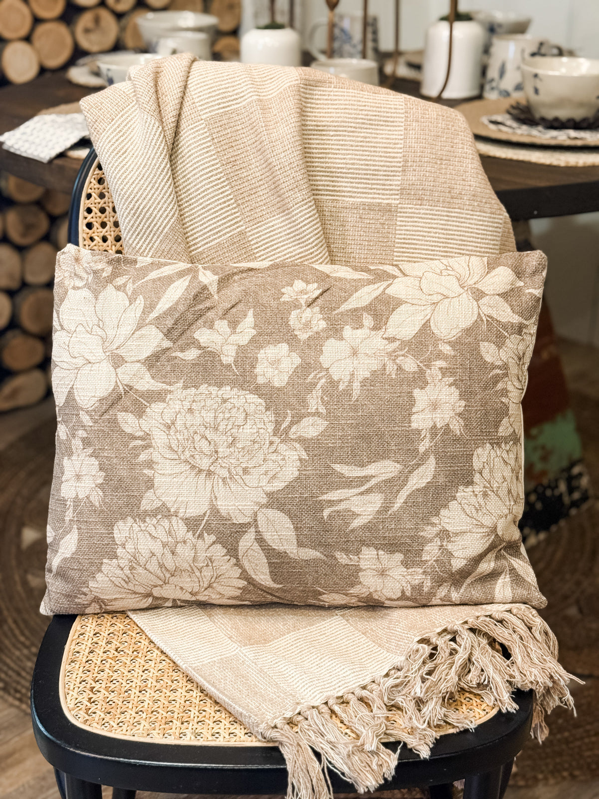 Sepia Floral Lumbar Pillow